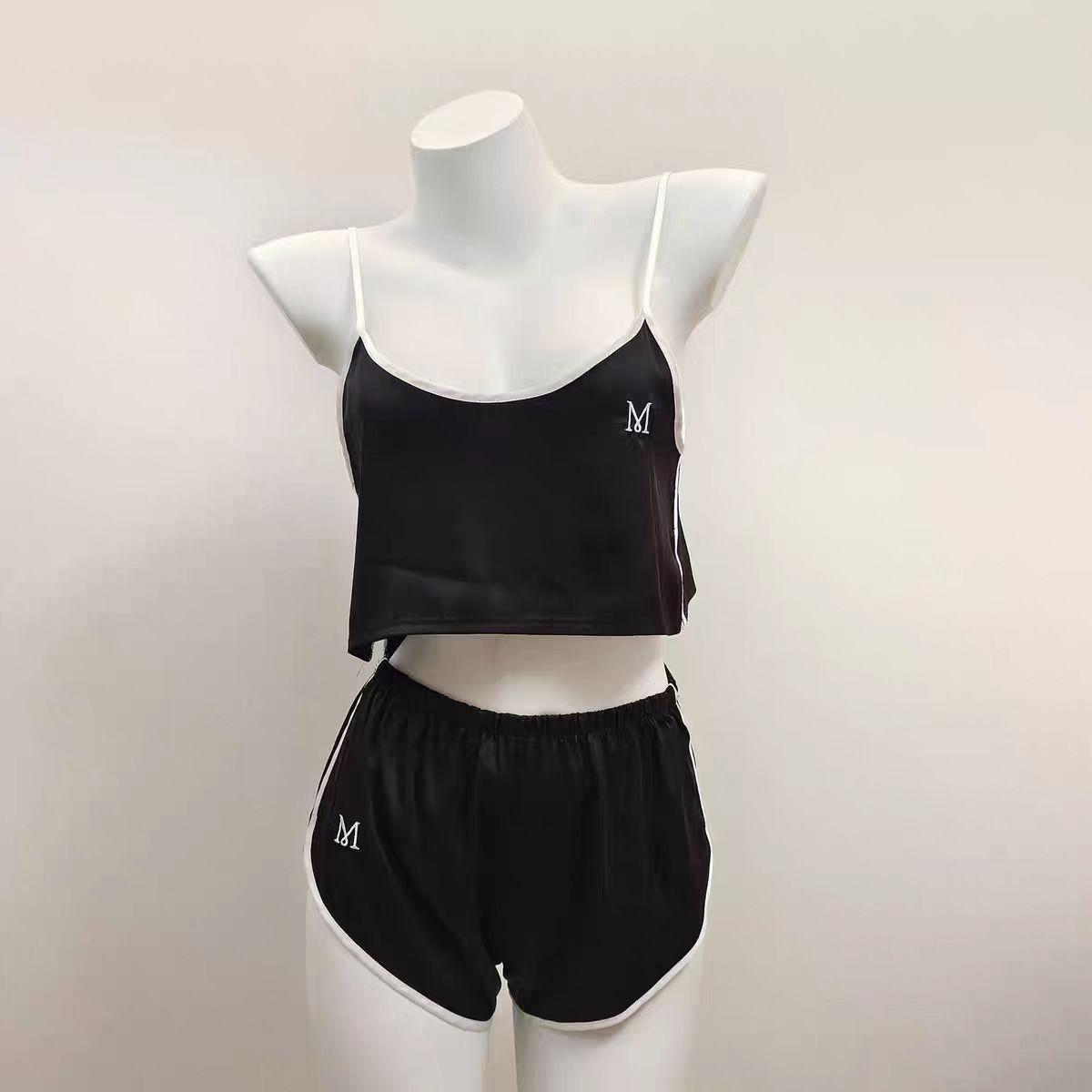 

Personalized sexy underwear women s new pure desire wind belly pocket suspender pajamas shorts two-piece set One size fits all