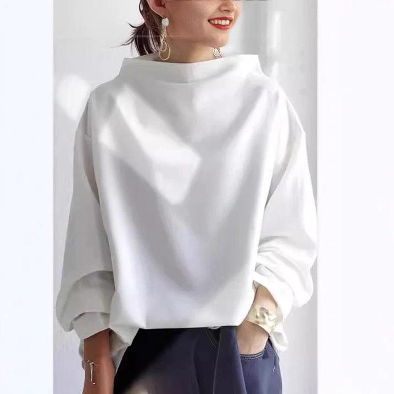 Women s High Neck Long Sleeve Top In Black S белый