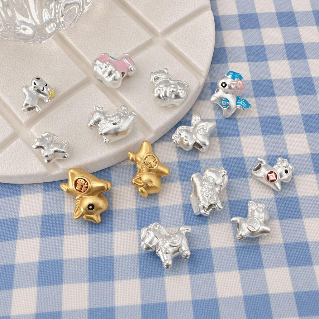 999 Sterling Silver Colorful Cartoon Horse Spacer Beads for DIY Bracelets
