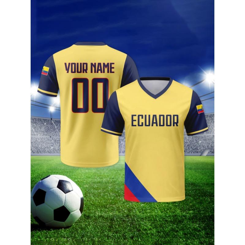 Custom Ecuador Football Jersey Personalized with Name Number Breathable V-neck Soccer Team Shirt for Men Youth Women