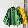 Stylish Shirt Women's Layered Ruffled Flared Sleeve Shirts Loose Stand-up Collar Tops