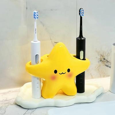 Creative Cartoon Star Electric Toothbrush Holder Space Saving Ceramic Toothbrush Storage Rack Waterproof Toothpaste Rack