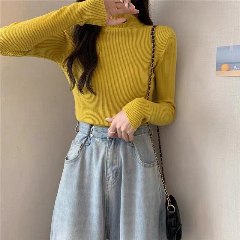 Women's Stylish Slim Fit Knitted Half Turtleneck Sweater - Long Sleeve Autumn/Winter Top