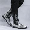 Knight pointed leather boots Fashionable embroidery styles Outdoor street walking motorcycle Daily Trendy Party Adult shoes