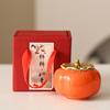 Charming Persimmon Ruyi Ceramic Tea Box & Mini Candy Jar Gift Set