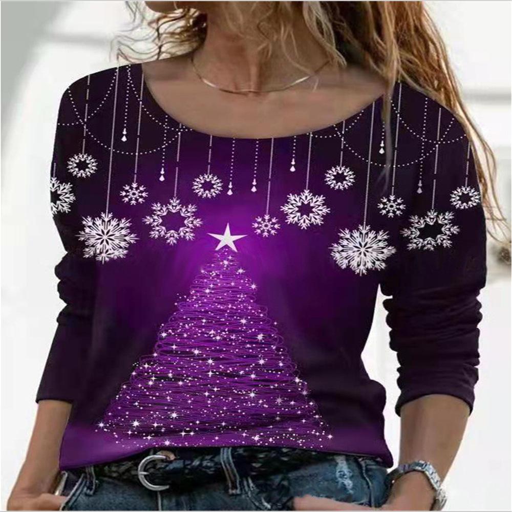 

Trendyable Christmas Floral Themed Comfortable Fit Printed Round Neck Pullover Top T-shirt 5XL фіолетовий