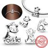 925 Copper Cute Animal Series Cat Dog Elephant Unicorn Bird Pendant Lucky Beads Fit Original Pantaro Charms Bracelet DIY Zircon
