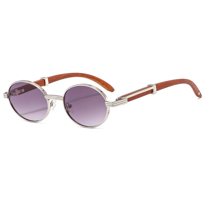 Retro Women Instagram Sunglasses Wood Grain Leg Oval Frame Sunglasses Sun Shading Sun Protection UV Protection Sunglasses