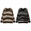 Unisex Oversized Crewneck Sweater Acrylic Blend Warm Streetwear Knit Top With Colorblock Stripes
