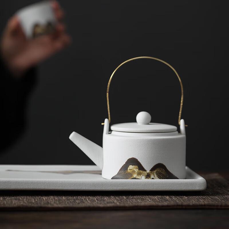 Vintage Grobkeramische Teekanne mit Überkopfgriff