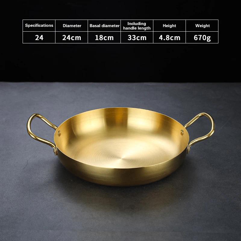 Španělský rýžový hrnec s mořskými plody Dvojuší zlatá pánev Miska na těstoviny Kulatý talíř na steaky panelas olla Nádobí na suché hrnce z nerezové oceli