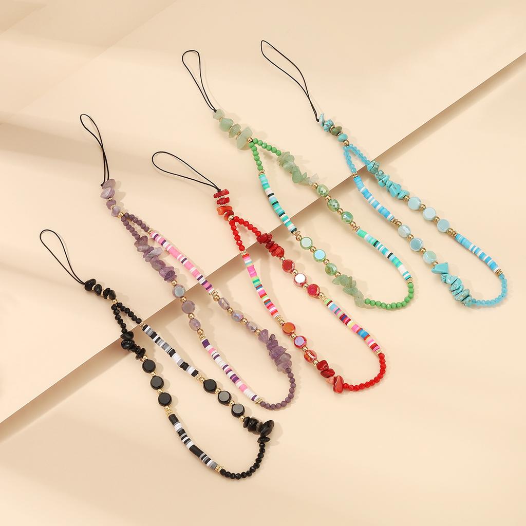 Fashion Handmade Color Crystal Stone Soft Pottery Sheet Beaded Mobile Phone Chain Wrist Anti-Loss Pendant Pendant Wholesale