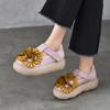 Johnature Ethnic Style Flower Thick Soled Sandals Genuine Leather Versatile Women's Platform Shoes