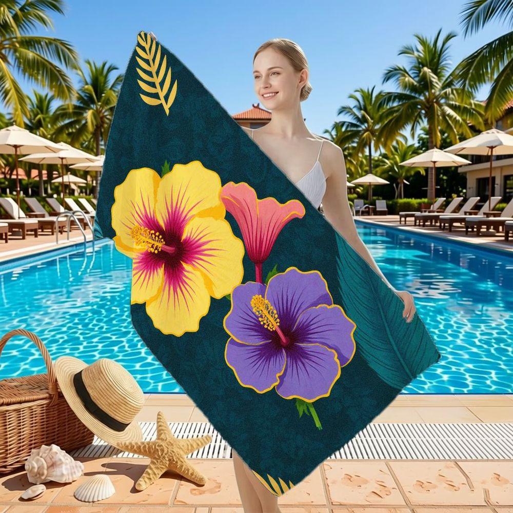 Tropische Hibiskusblüte Strandtuch Bunter Blumendruck Schnelltrocknend Mikrofaser Großes Badetuch Für Damen Sommer Poolparty