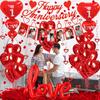 Happy Anniversary Decorations Set - Happy Anniversary Banner and Balloons, Photo Banner, I Love You and Red Heart Balloons with Rose Petals for