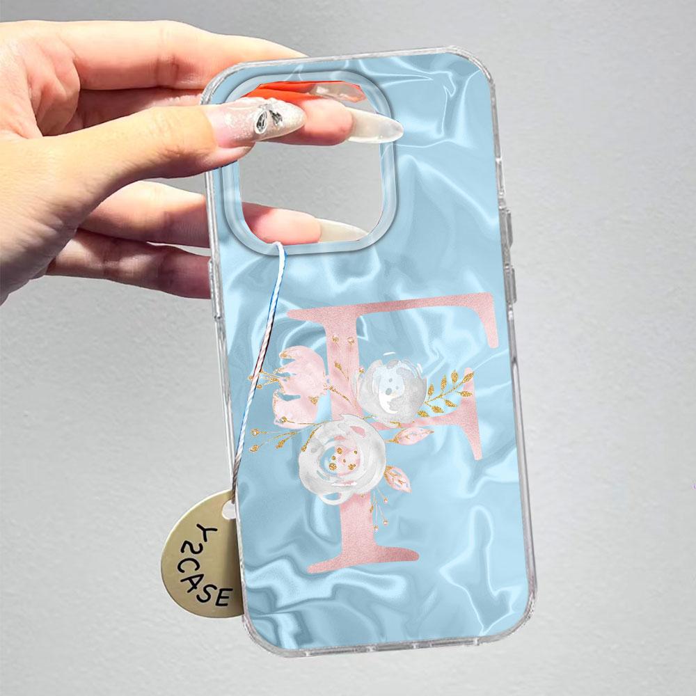 Pink Bule Couple A-Z Letter Flower Shockproof Phone Case For Xiaomi Redmi Note 12 10 8 9 Pro 10S 9s Silicone Shell Back Cover