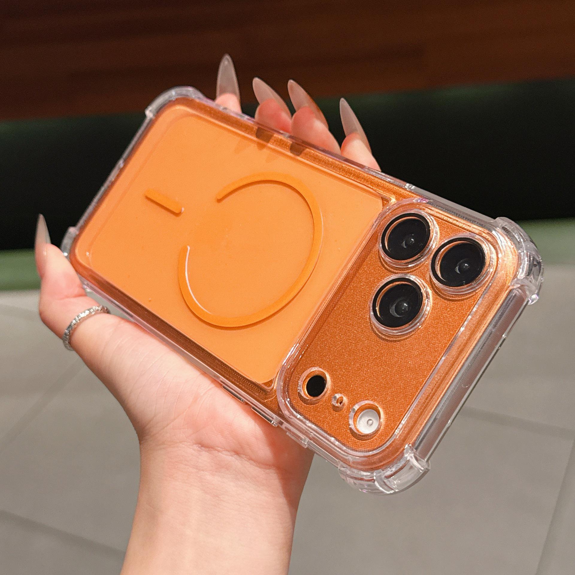 

Square Anti-Drop Magnetic Ring Phone Case for iPhone 16 Pro Max/14/15 with Airbag Protection - Transparent iPhone 11 оранжевый