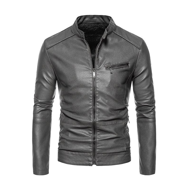 Autumn and winter men's casual leather jacket men's locomotive jacket slim-fitting trend young men's pu leather jacket thin velvet