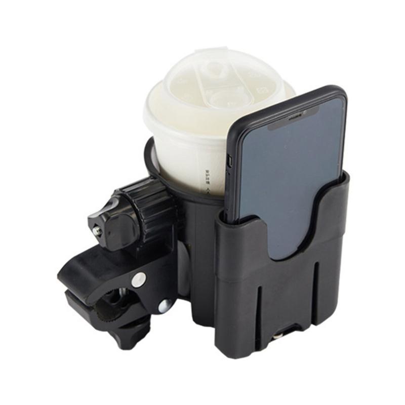 Multipurpose Cup Holder Organsier Phone Mount Slot for Baby Strollers Wheelchairs Bikes with 360 Degree Swivel Design