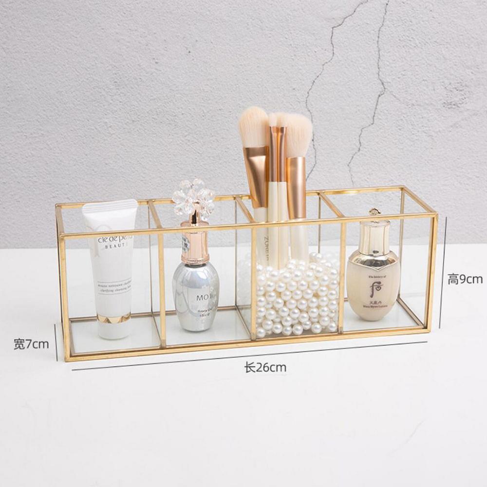 Transparent Glass Makeup Brush Storage Box Gold Cosmetics Container Ring Pencil Lipstick Holder Make Up Brushes Organizer