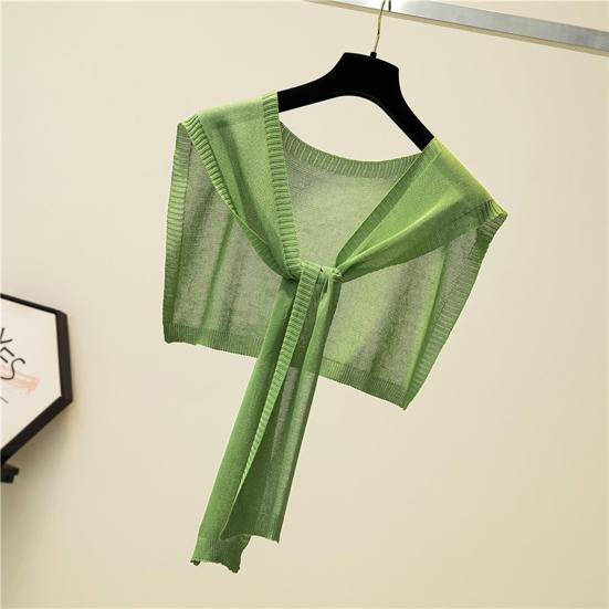 Candy Color Lace-up Ribbed Trim Knitting Shawl Women Summer Sunscreen Ultra-thin Fake Collar Cape
