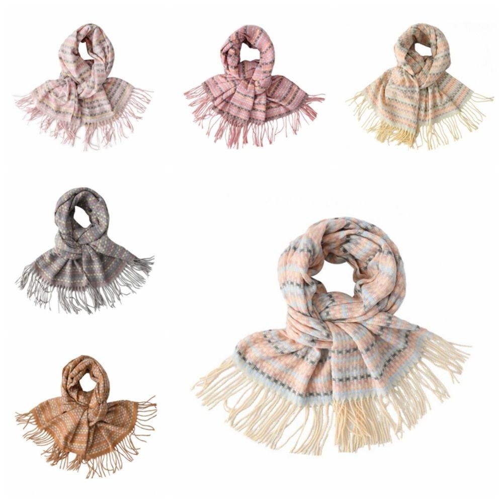 Weicher Strickwollschal Kälteabweisender Langer Schal mit Quaste Weicher Dopamin-Plaid-Schal Paar