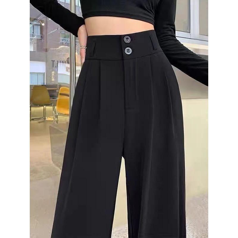 Womens High-Waisted Wide-Leg Straight Trousers Comfortable Office Casual Pants With Slight Stretch