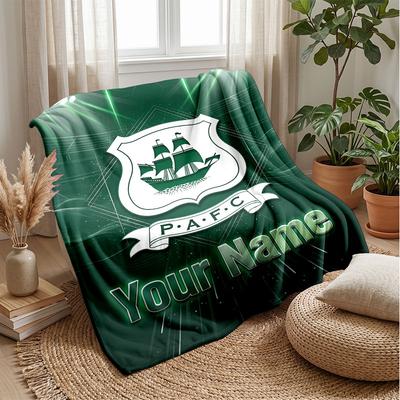 Plymouth Argyle FC Custom Name Text Flannel Blanket Soccer Logo Personalized Fleece Throw Blanket Special Gift For Sofa Bedroom Home