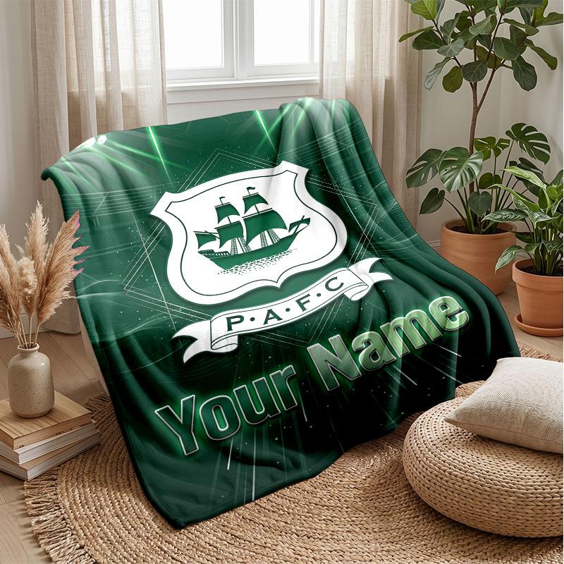Coperta Flanella con Testo Nome Personalizzato Plymouth Argyle FC Logo Calcio Plaid Pile Personalizzato Regalo Speciale per Divano Camera da Letto Casa