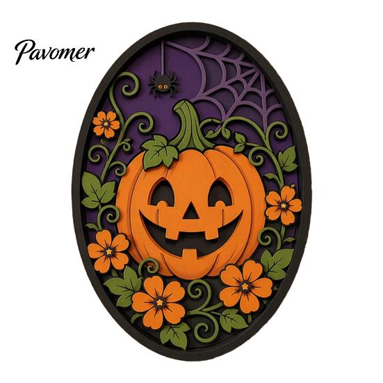 Festive Halloween Wall Accents Oval Sign, Layered Wooden Decor Cute Ghost Bat Spooky Home Decorations Pumpkin Witch Designs, Art Decoration