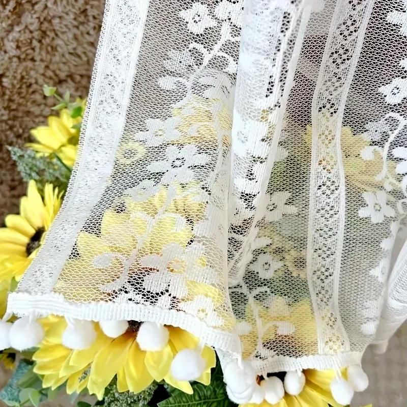 1Pc Short Curtains Window Wine Cabinet Door Polyester French Style Lace Kitchen Small Valance Jacquard Half Tulle Ruffle Curtain