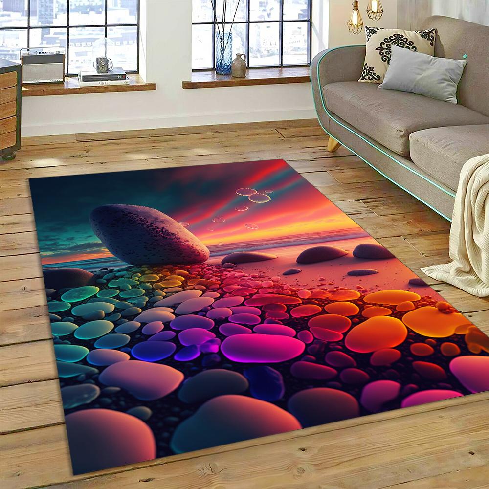 27 Style New Colorful Pebble Rainbow Road Beach Stone Scenery 3D Carpet Rug for Living Room Bedroom Home Sofa,Non-slip Floor Mat