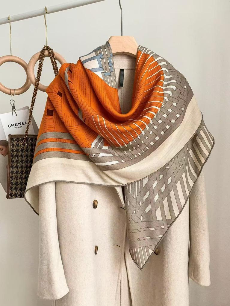 Mulberry silk 111 silk wool large square scarf collection hand-curled high-end gift silk scarf women's autumn shawl
