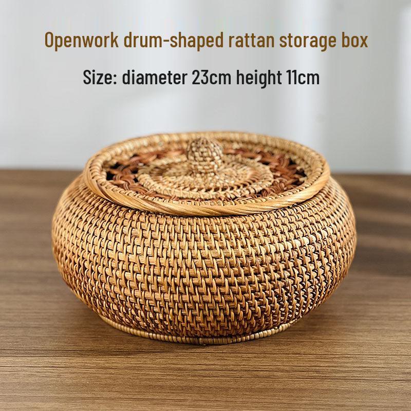 Hand-Woven Rattan Round Fruit Basket