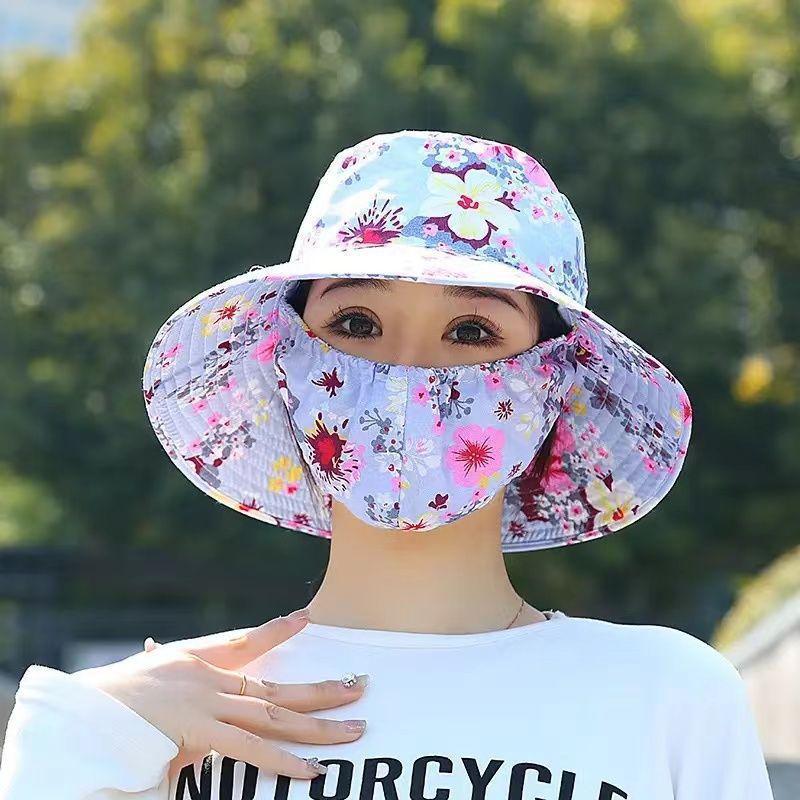 Women's UV protection mask hat integrated summer bucket hat mother sun hat tea picking hat sunshade mask