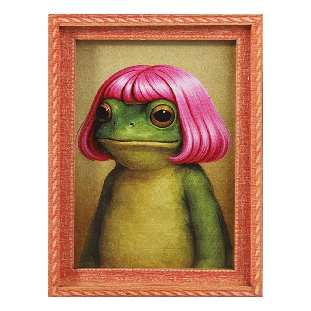 Animals Refrigerator Magnet with Wooden Frames Design Cute Vintage-Style Frog Art Magnet for Home Kitchen Office Decor