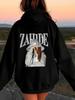 Unisex Fall Autumn ZAHIDE Letter Print Kangaroo Pocket Graphic Hoodie Hooded Sweatshirt Print Casual Top for Daily Wear Weekend T