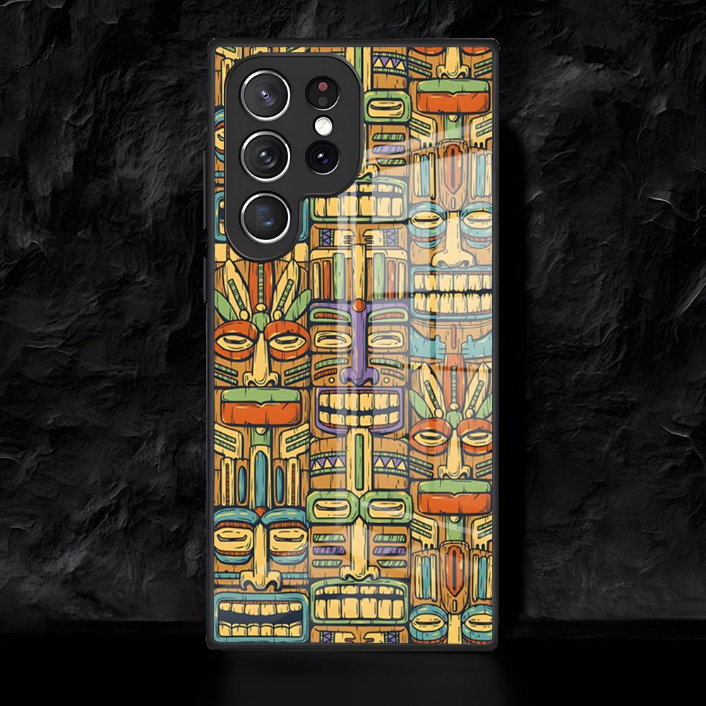 Pretty Tiki Pattern Phone Case For Samsung S26 S25 Edge Ultra 24 23 22 21 Ultra Plus Fe A55 56 15 4G 5G Glass Cover