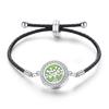 Stainless Steel Tree of Life Aromatherapy Bracelet with Diamonds and Leather Band