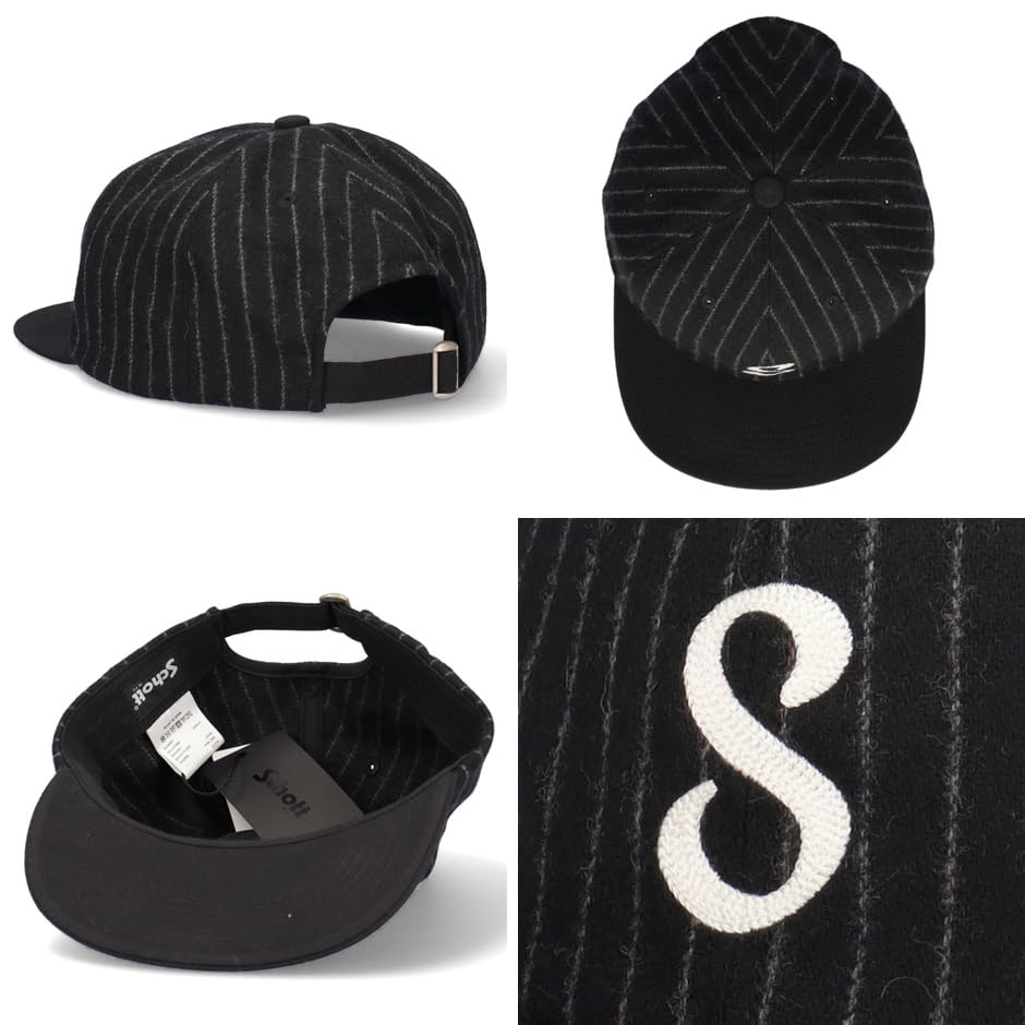 Schott Stripe Cap (Black) - Striped Flannel with S Logo and Wool