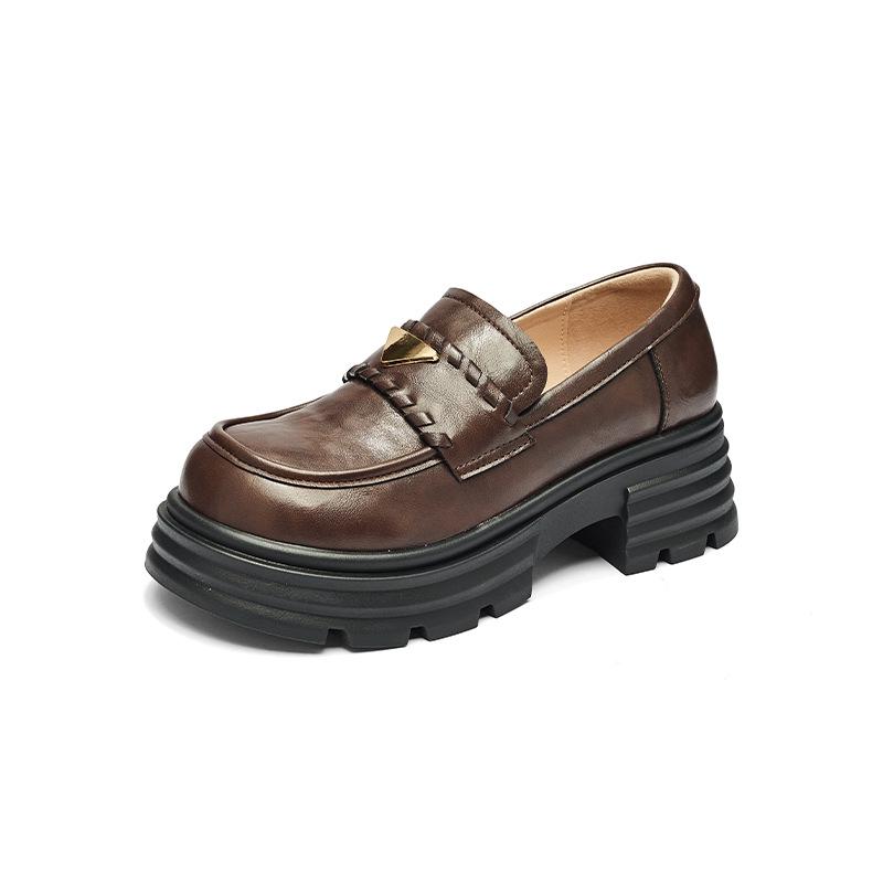Augusden Women's Brown Loafers 2025: Stylish Autumn/Winter JK Leather Shoes in British Style