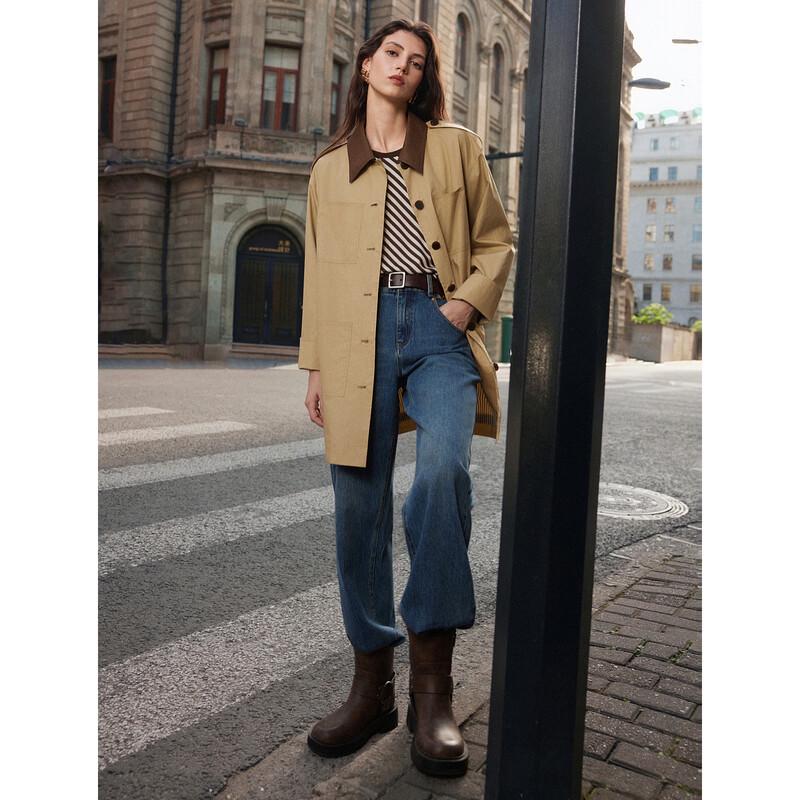 ELLE French Contrast Mid-Length Trench Coat