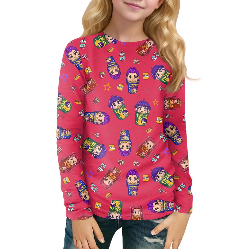 Children's Witch  Printed Long Sleeved Round Neck Top With Floral Print For Daily Casual T-shirt