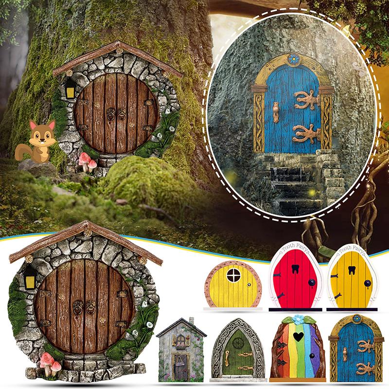 Miniature Fairy Gnome Door Figurines Elf Home Elf Door Embellishments Wooden Miniature Trees Courtyard Garden Decoration Crafts