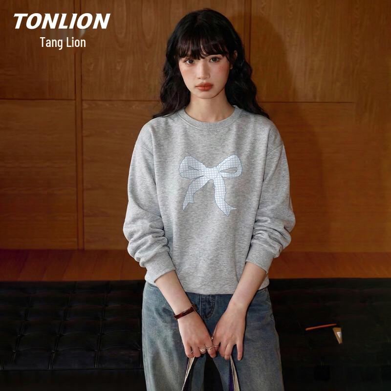 TonLion Women's Loose Bowknot Crew Neck Sweatshirt