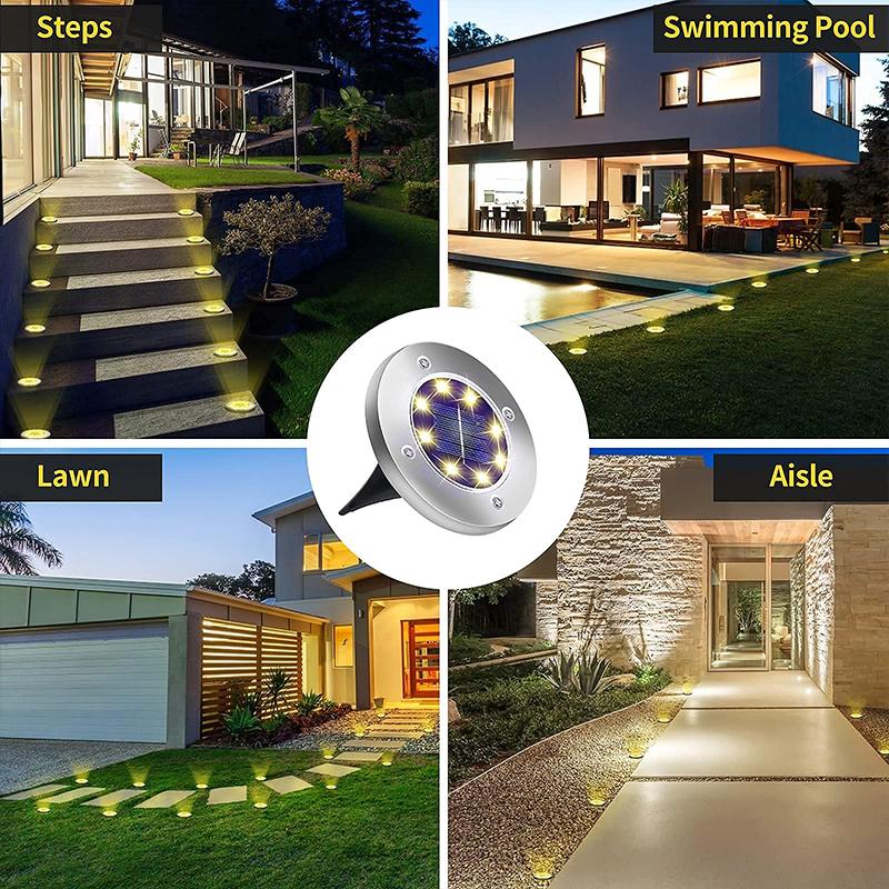 4PCS Solar Ground Lights Waterproof Solar Lights Outdoor Garden Solar Disk Lights 8LED Ground Lights for Landscape Pathway Yard