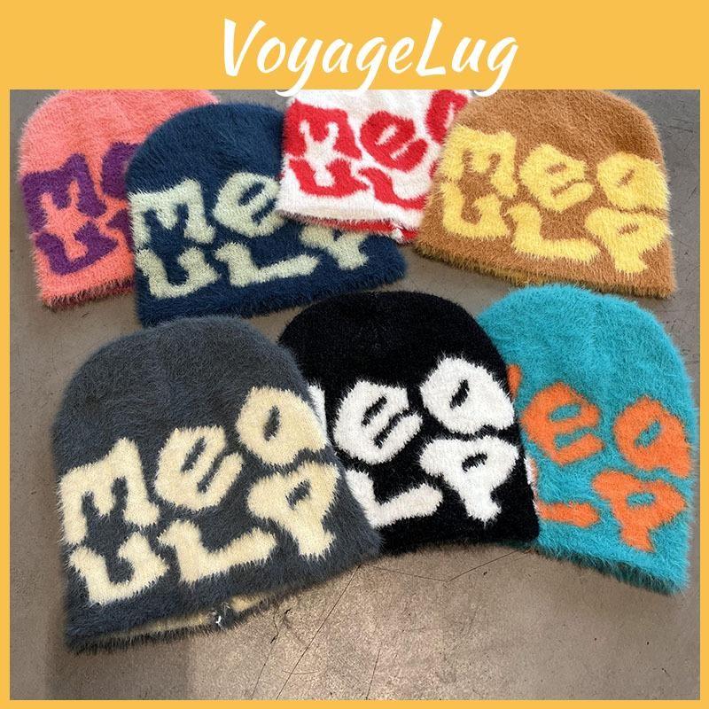 Knit Hat Minimalist Embroidered Letters Meaulp Winter Warmth Earmuff Protection