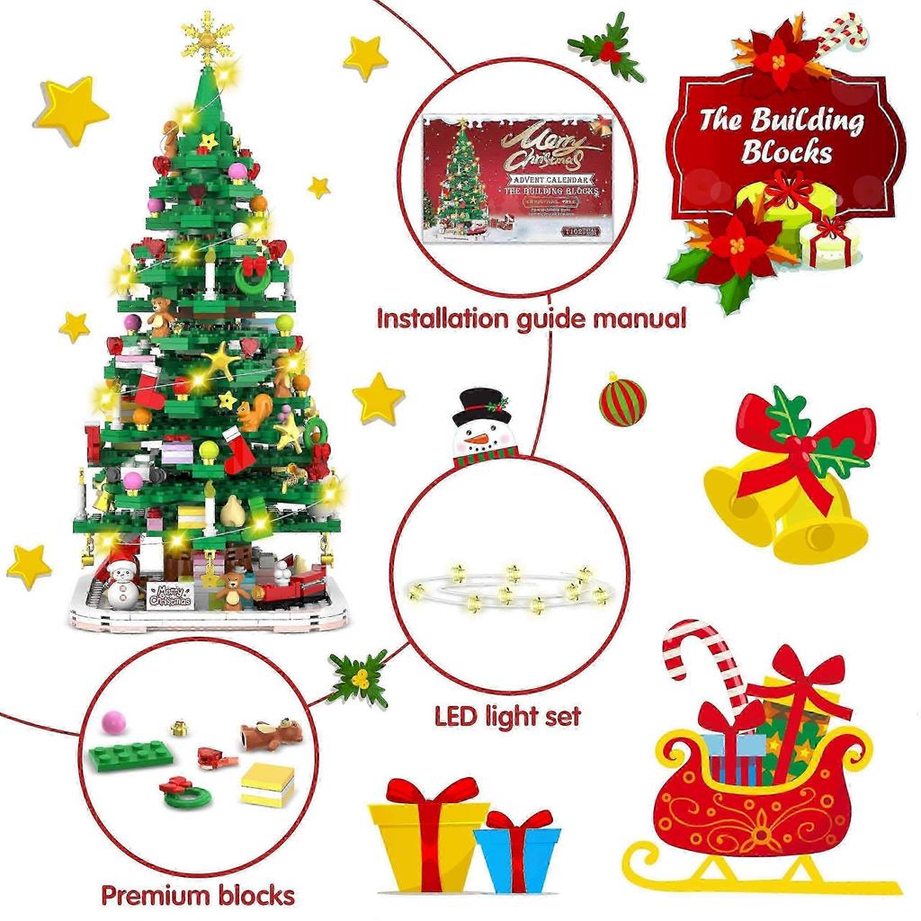 Advent Calendar 2024 Christmas Tree Building Toy Set with LED Light Christmas Countdown Calendar Kids Adult Creative Gifts