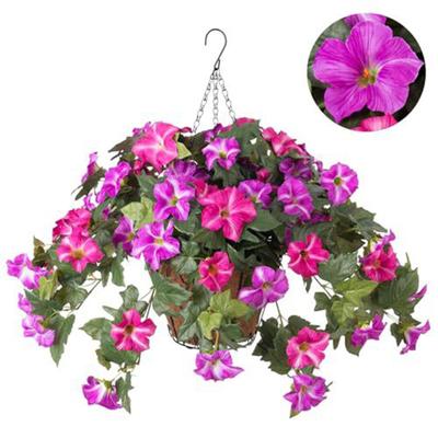 2 Piezas Colgantes Artificiales Gloria de la Mañana Resistentes a los Rayos UV Flor de Plástico Falsa Realista Boda Fiesta Interior Exterior Jardín Colgante de Pared Floración Falsa