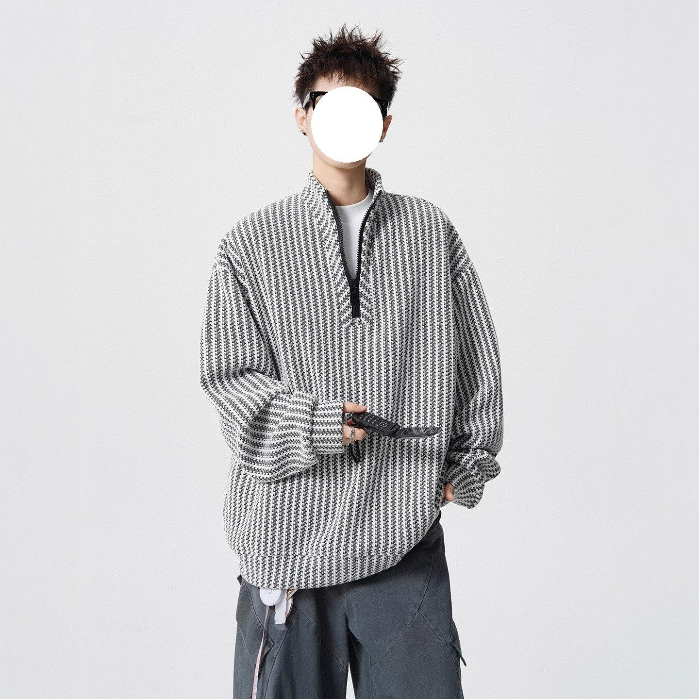 Men s Plus Size Heavyweight Herringbone Half-Zip Hoodie with Velvet Lining - American Retro Style for Autumn/Winter. L